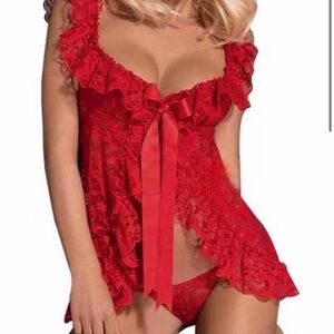 Flirty Red Lace Babydoll Lingerie